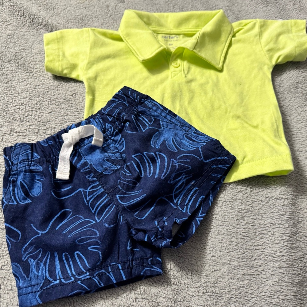 Infant Baby Carter’s 2 Pc Polo Shirt & Pull On Shorts